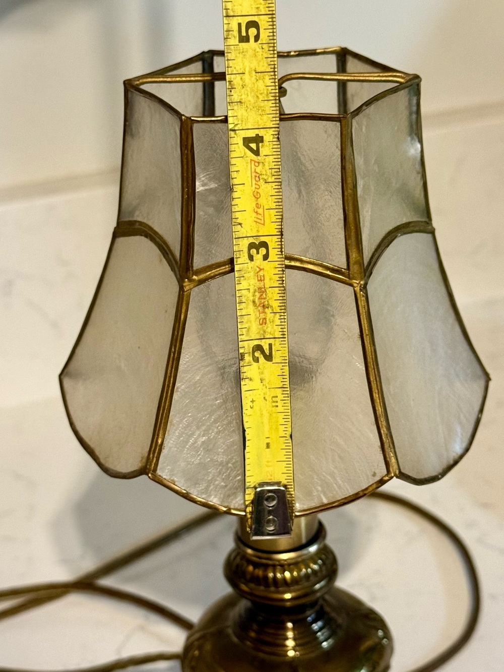 Vintage Mid-Century Capiz Shell & Ornate Brass Accent Lamp - Picture 8 of 10